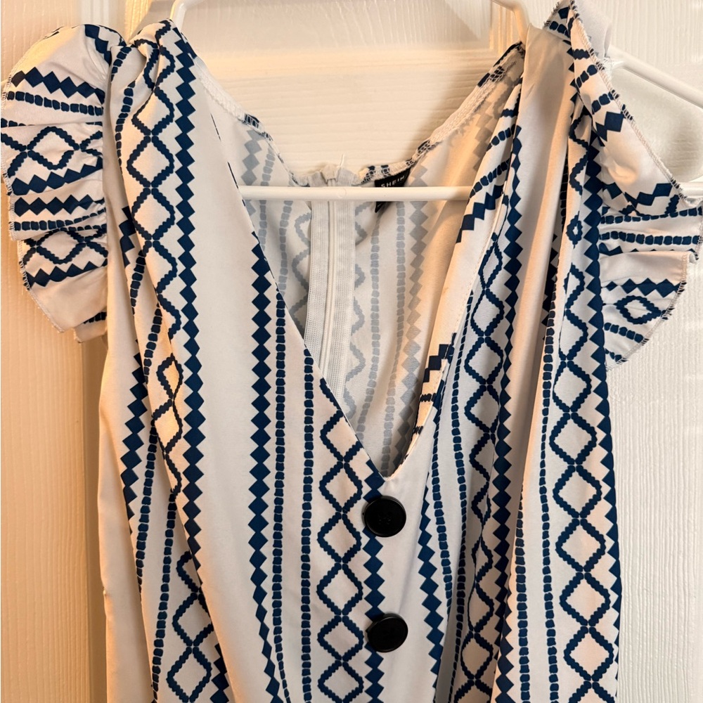 SHEIN Blue and White Geometric Romper